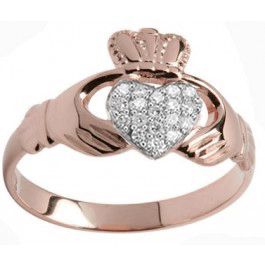 10K/14K/18K Rose Gold Diamond Claddagh Ring