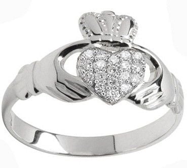 Silver Diamond Claddagh Ring 