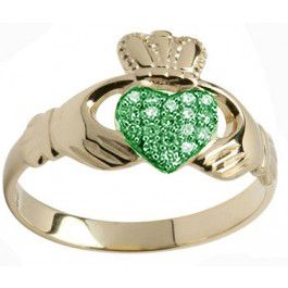 10K/14K/18K Gold Genuine Emerald .07cts Claddagh Ring - May Birthstone 