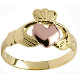 Ladies 10K/14K/18K two tone Yellow Gold & Rose Gold Heart Claddagh Ring