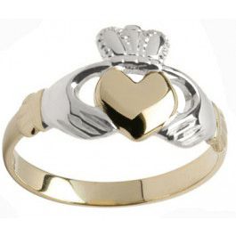 Yellow with white gold hands and crown Claddagh ring
