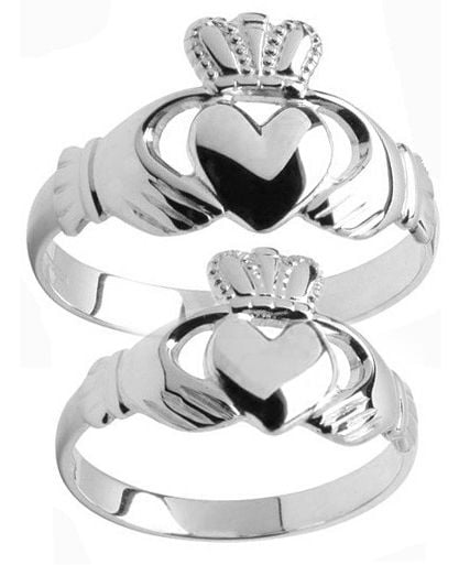 White Gold Claddagh Ring Set