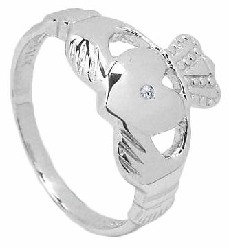 10K/14K/18K White Gold Diamond Irish Celtic Claddagh Wedding Ring 