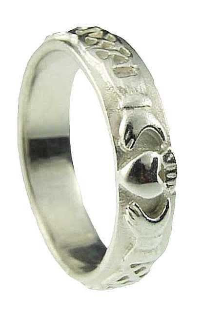 Ladies 10K/14K/18K White Gold Celtic Claddagh Wedding Ring