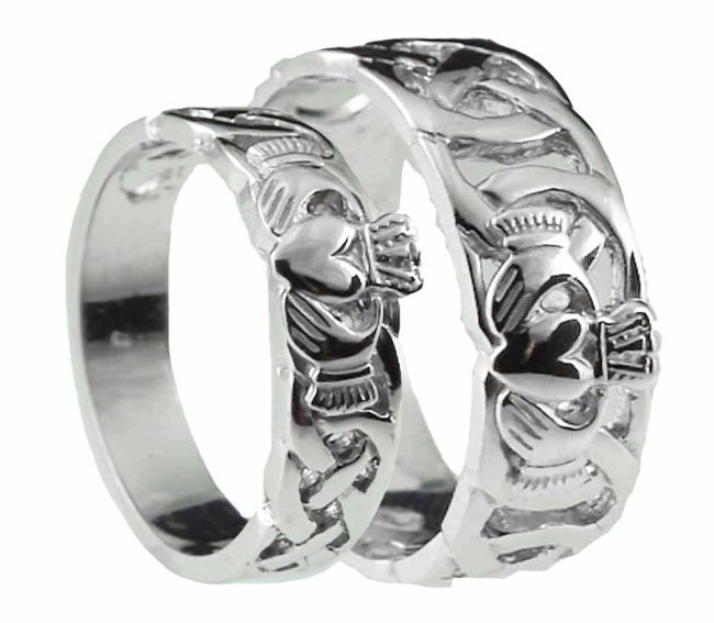 10K/14K/18K White Gold Celtic Claddagh Wedding Ring Set