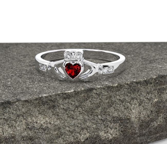 Claddagh ring sale january birthstone