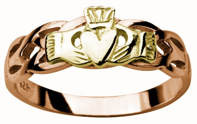 Ladies Rose & Yellow Gold Claddagh Celtic Wedding Ring