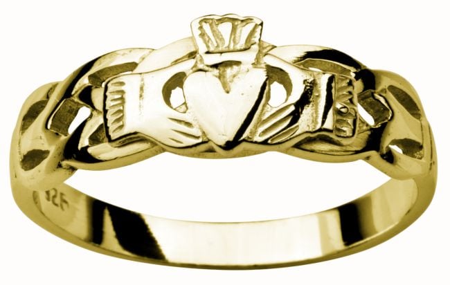 Ladies 14K Gold coated Silver Celtic Claddagh Ring