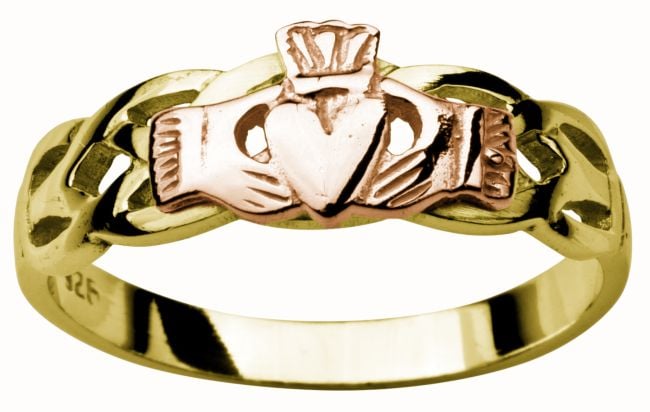 Ladies Yellow & Rose Gold Claddagh Celtic Wedding Ring