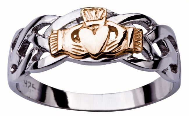 Mens White & Rose Gold Claddagh Celtic Wedding Ring