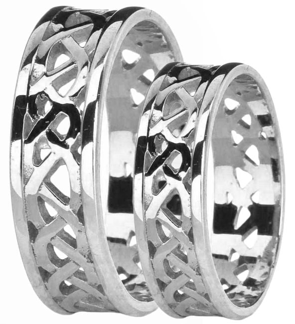 White Gold Celtic Band Ring Set