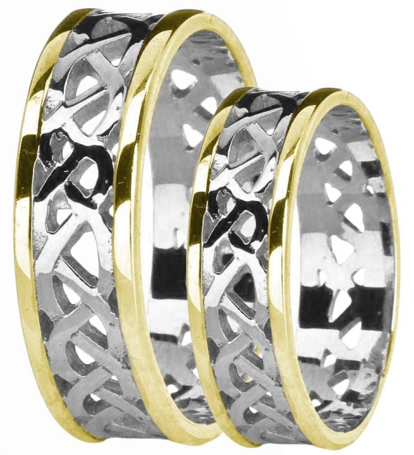 White & Yellow Gold Celtic Band Ring Set