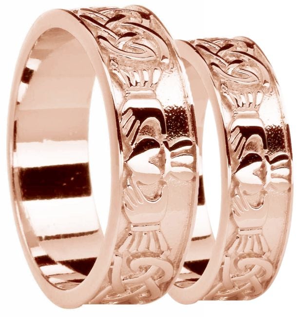 Rose Gold Celtic Claddagh Band Ring Set