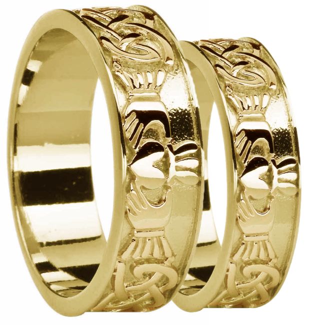 14K Gold coated Silver Celtic Claddagh Band Ring Set