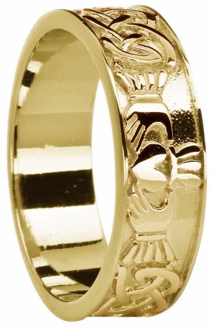 Mens 14K Gold coated Silver Claddagh Celtic Band Ring 