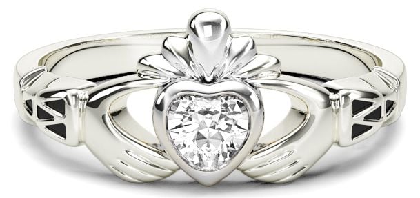  Ladies Diamond White Gold Claddagh Ring