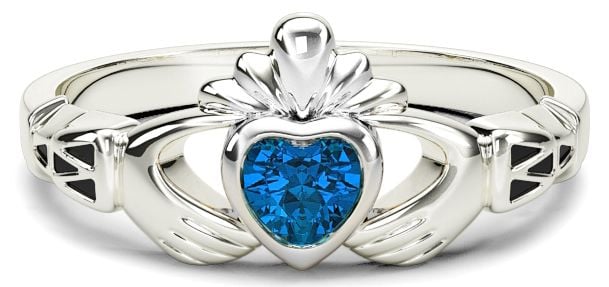Ladies Sapphire Silver Claddagh Celtic Knot Ring - September Birthstone