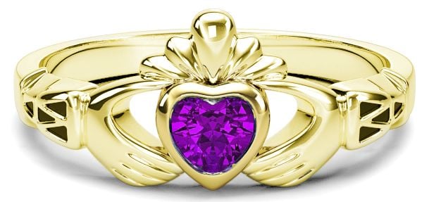 Gold Amethyst Claddagh Celtic Knot Ring - February Birthstone