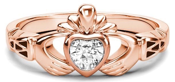 Rose Gold Diamond .25cts Claddagh Celtic Knot Ring - April Birthstone