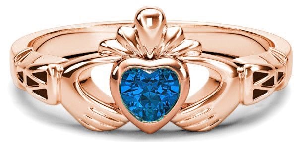 Rose Gold Genuine Sapphire .25cts Claddagh Celtic Knot Ring - September Birthstone