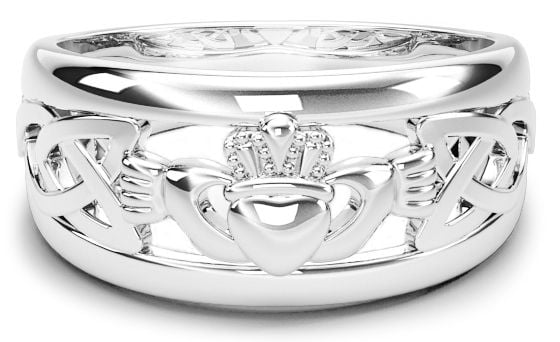 White Gold Claddagh Celtic Knot Mens Ladies Unisex Ring