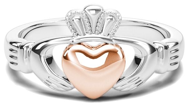 Ladies White & Rose Gold Claddagh Ring