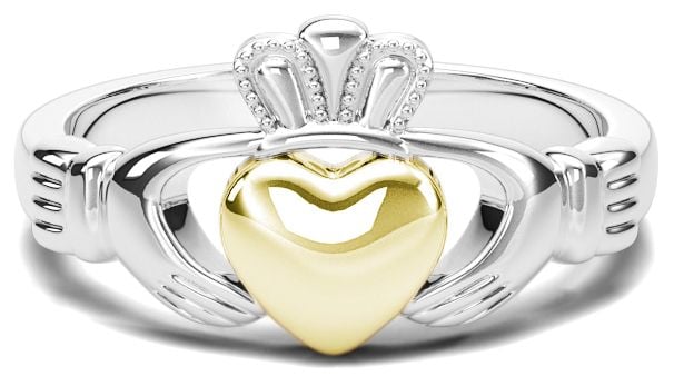 Classic Ladies White & Yellow Gold Claddagh Ring