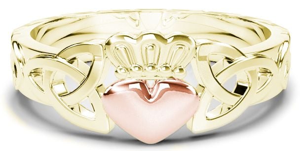 Ladies Yellow & Rose Gold Claddagh Celtic Knot Ring 