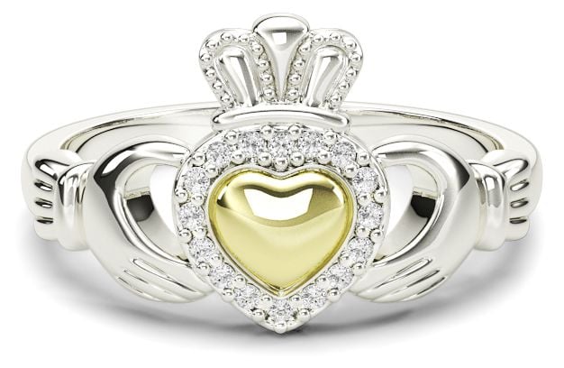 Gold & Silver Diamond Claddagh Ring