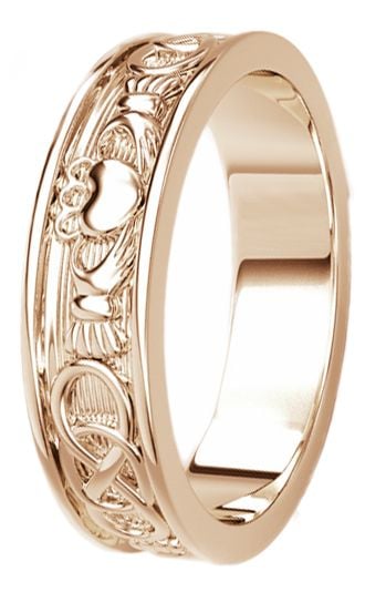 Rose Gold Celtic Claddagh Band Ring Ladies