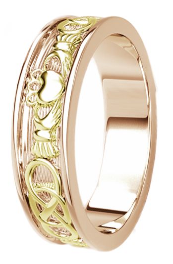 Rose & Yellow Gold Celtic Claddagh Band Ring Ladies