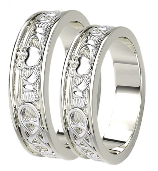 Silver Celtic Claddagh Band Ring Set