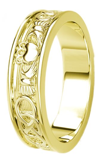 14K Gold coated Silver Celtic Claddagh Band Ring Ladies