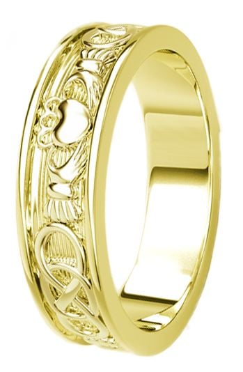 Gold Celtic Claddagh Band Ring Ladies