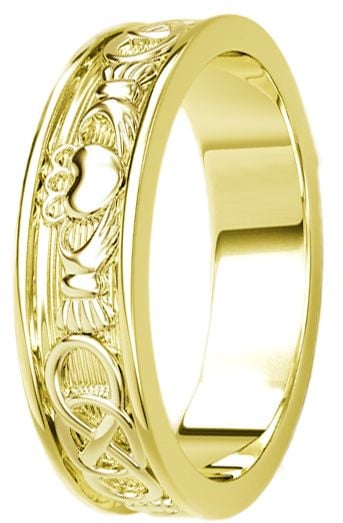 Gold Celtic Claddagh Band Ring Mens