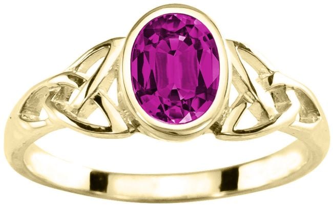 Ladies Alexandrite 14K Yellow Gold Silver Celtic Trinity knot Ring - June Birthstone