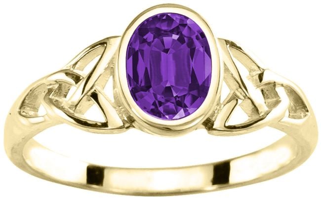 Ladies Amethyst 14K Yellow Gold Silver Celtic Trinity knot Ring - February Birthstone