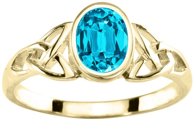 Ladies Aquamarine 14K Yellow Gold Silver Celtic Trinity knot Ring - March Birthstone