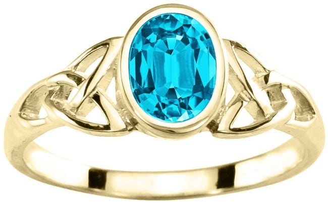 Ladies 10K/14K/18K Yellow Gold Aquamarine Celtic Trinity knot Ring - March Birthstone