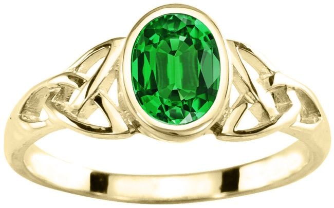 Ladies 10K/14K/18K Yellow Gold Emerald Celtic Trinity knot Ring -  May Birthstone