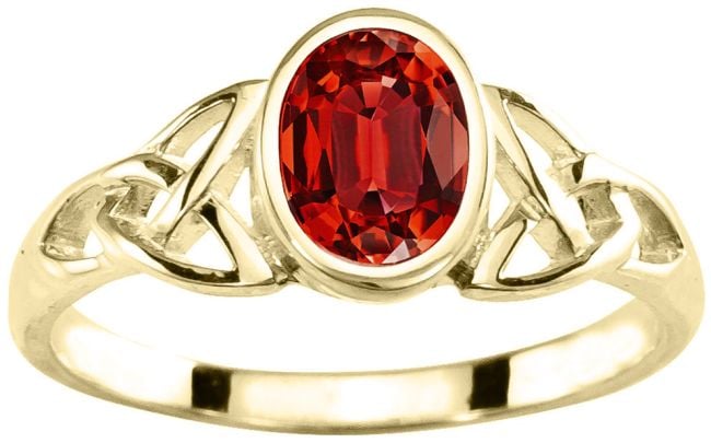 Ladies Garnet 14K Yellow Gold Silver Celtic Trinity knot Ring - January Birthstone