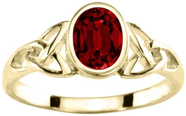 Ladies 10K/14K/18K Yellow Gold Ruby Celtic Trinity knot Ring - July Birthstone