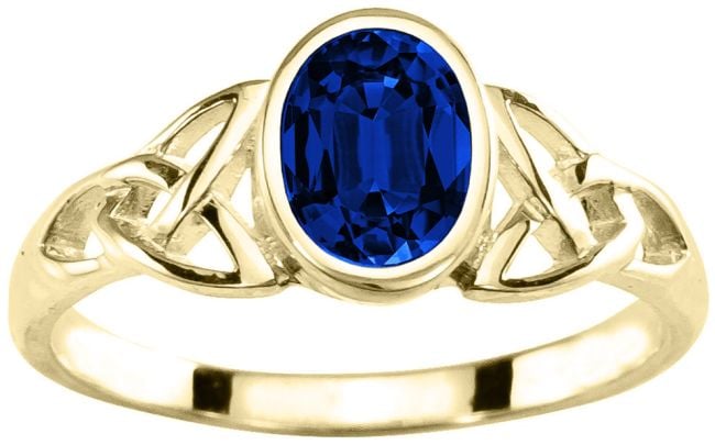 Ladies 10K/14K/18K Yellow Gold Sapphire Celtic Trinity knot Ring - September Birthstone