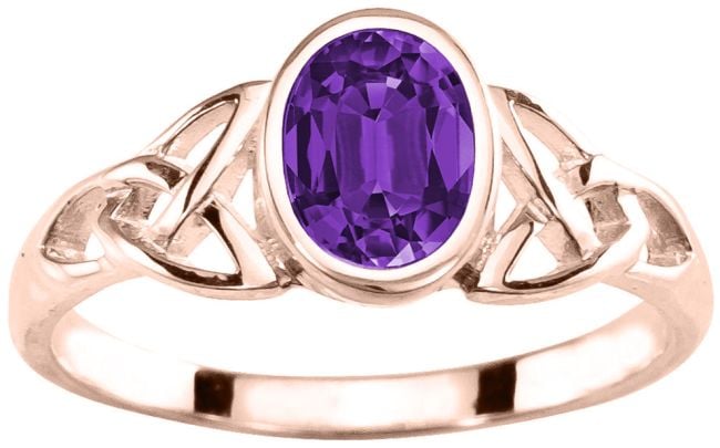 Ladies Amethyst 14K Rose Gold Silver Celtic Trinity knot Ring - February Birthstone