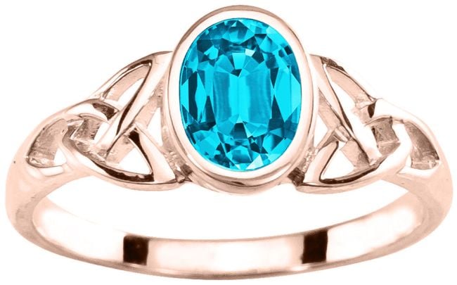 Ladies Aquamarine 14K Rose Gold Silver Celtic Trinity knot Ring - March Birthstone