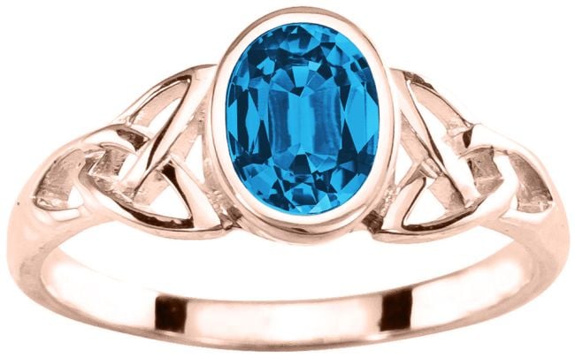 Ladies Blue Topaz 14K Rose Gold Silver Celtic Trinity knot Ring - December Birthstone