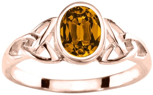 Ladies Citrine 14K Rose Gold Silver Celtic Trinity knot Ring - November Birthstone