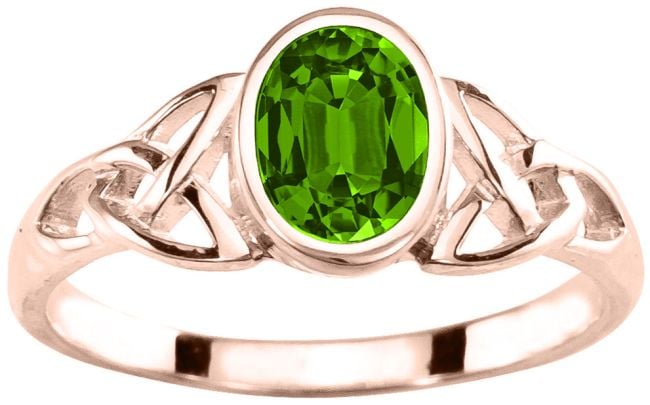 Ladies Peridot 14K Rose Gold Silver Celtic Trinity knot Ring - August Birthstone