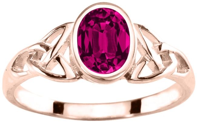 Ladies Pink Tourmaline 14K Rose Gold Silver Celtic Trinity knot Ring - October Birthstone