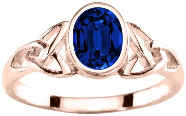 Ladies Sapphire 14K Rose Gold Silver Celtic Trinity knot Ring - September Birthstone